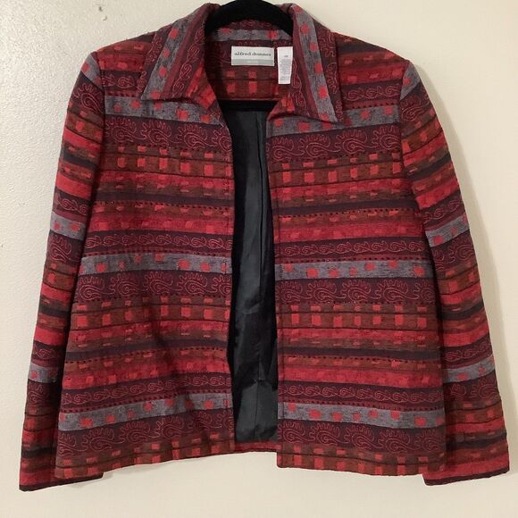 Vintage Y2K Red Whimsigoth Patchwork Arty Boho Beaded Open Blazer Jacket 10P - Picture 1 of 12